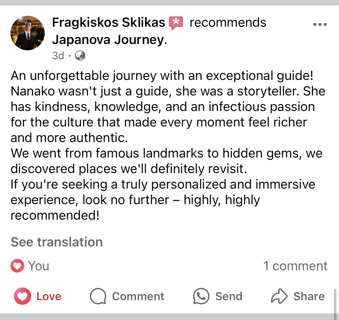 Customer reviews on Facebook